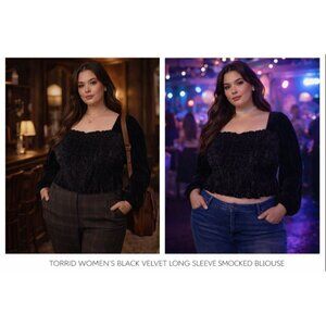 NWT Torrid Women’s Velvet Smocked 2X Blouse Black  Y2K Dark Academia Clubcore